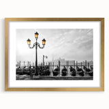 Textured art of an abstract gondola in muted gold and brown hues on a framed canvas, suitable for bedroom decor.