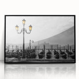 Large abstract wall art featuring a stylized gondola, in black and white tones, framed acrylic.