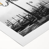 Art deco poster of a gondola on water, in muted blue and gray tones, on a rolled canvas, suitable for dining room wall art.