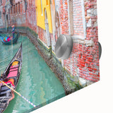 Large abstract wall art featuring a gondola in muted earth tones on acrylic glass, ideal for dining room decor.