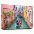 Acrylic print of a gondola on a canal, in muted blues and grays, suitable for dining room decor.