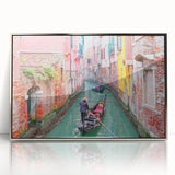 Art deco poster of a silver-framed acrylic print depicting a gondola in soft pastel colors, ideal for nursery wall art.
