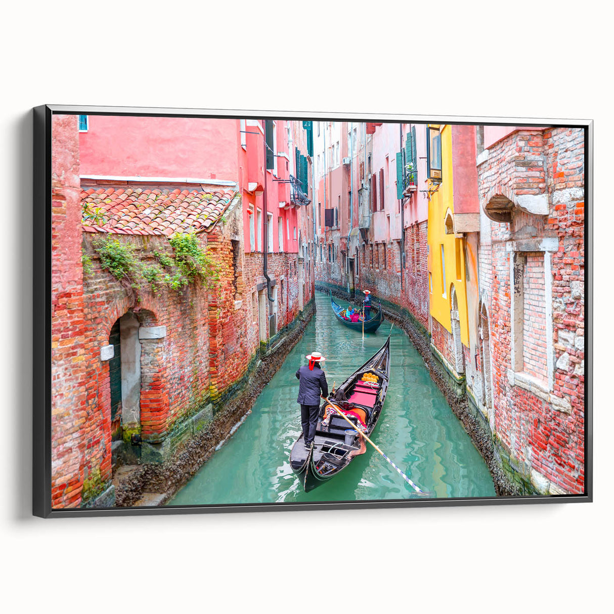 Black and white framed canvas of a vintage gondola landscape, ideal for bedroom wall art.