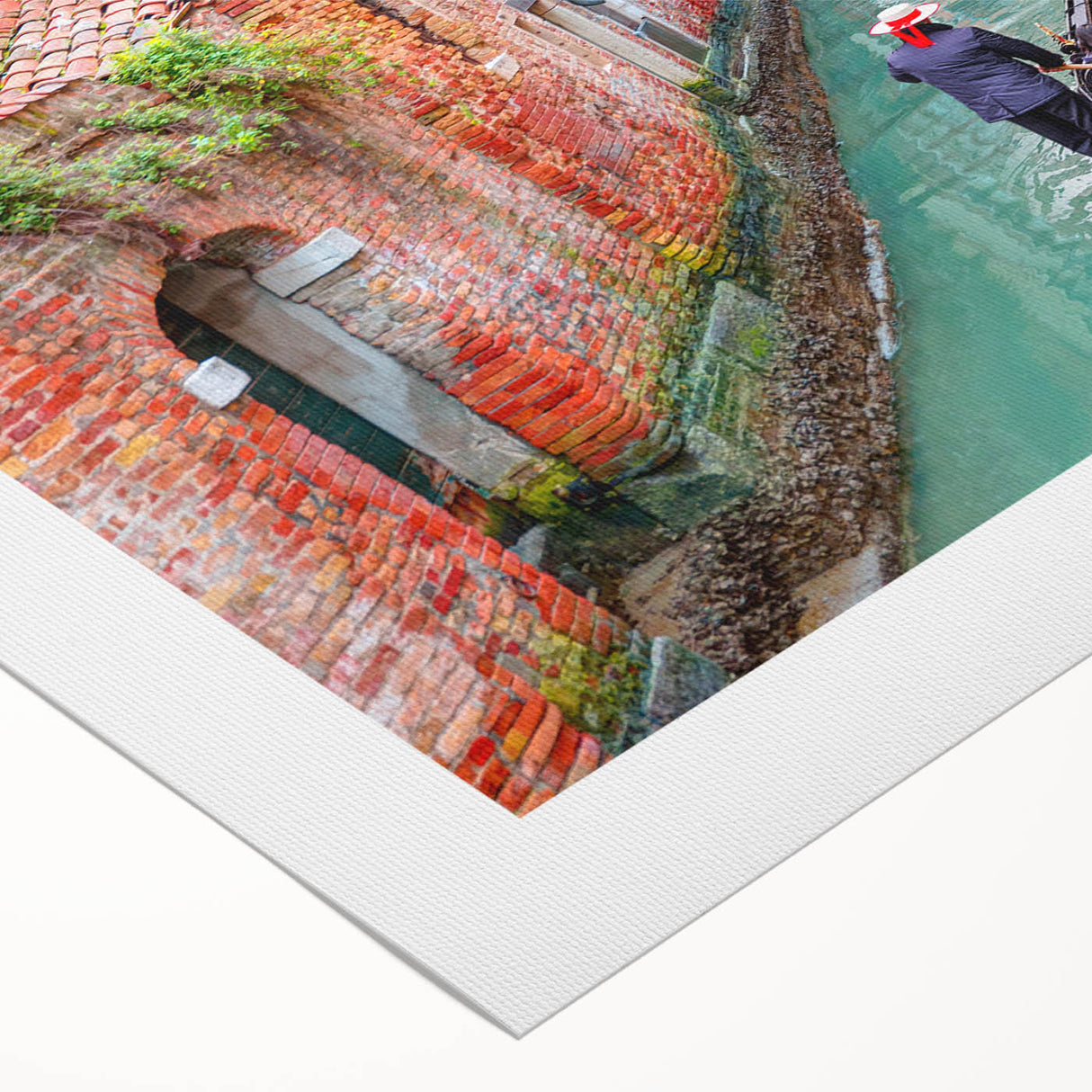 Art deco poster of a gondola on a serene canal, in muted earth tones on rolled canvas, suitable for dining room decor.