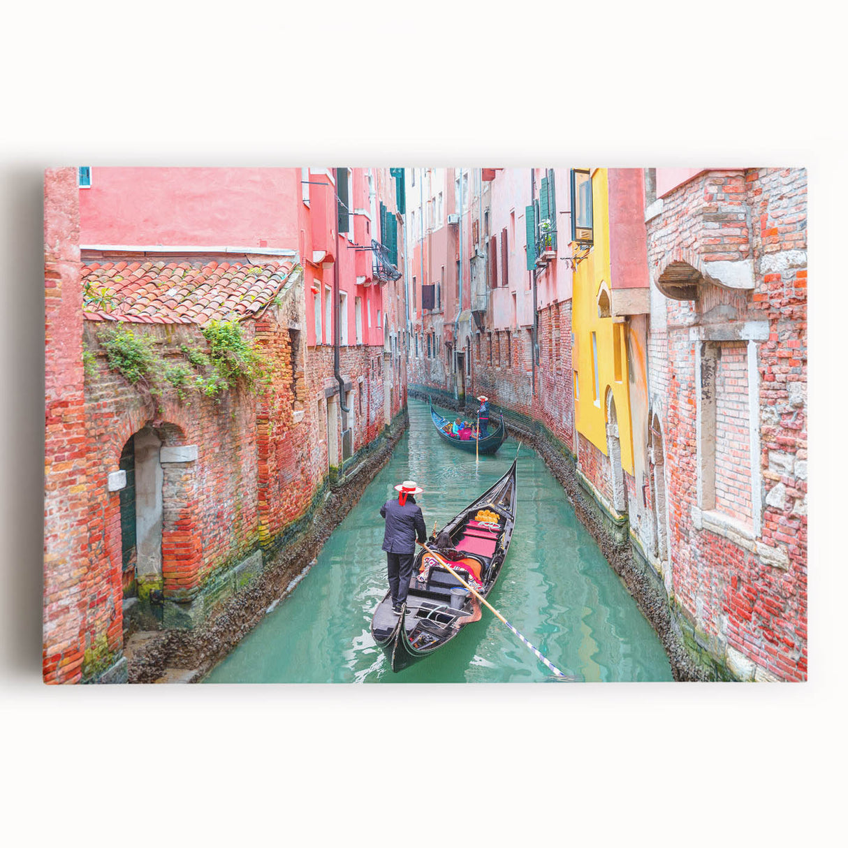 Black and white stretched canvas of a gondola on calm waters, perfect for kitchen wall art.