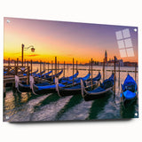 Acrylic print of a Venetian gondola in black and white, ideal for dining room decor.