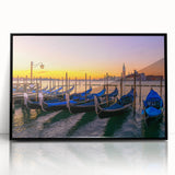 Large abstract wall art depicting a gondola on water, using muted earth tones, in a mid-century modernist style.