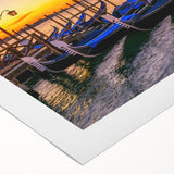 Art Deco poster of a gondola on water in muted gray and blue tones, printed on rolled canvas, suitable for dining room decor.