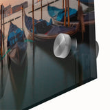 Large abstract acrylic print of a gondola in muted earth tones, ideal for dining room art in a mid-century modernist style.