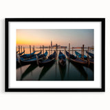 Extra large abstract art print of a colorful gondola on textured canvas, framed in black, ideal for living room decor.