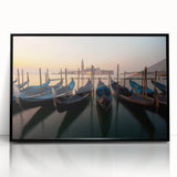 Large abstract wall art of a gondola in muted gray tones on framed acrylic, ideal for modern living room decor.