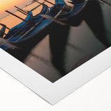 Art deco poster featuring a gondola against muted blue and brown hues on rolled canvas, suitable for dining room decor.