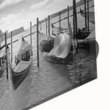 Acrylic print of a large abstract gondola in muted earth tones, ideal for dining room art in a mid-century modernist style.