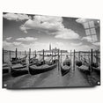 Acrylic print of a gondola on calm waters, in muted blue and gray tones, ideal for bedroom or dining room decor.