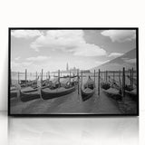 Large abstract wall art featuring a gondola in muted blue and gray tones on framed acrylic.