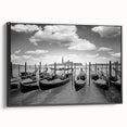 Black and white framed canvas of a vintage gondola landscape, ideal for bedroom wall art.