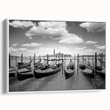 Framed canvas featuring a vintage-style black and white gondola landscape, ideal for bedroom wall art.