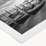 Art deco poster of a gondola on water, using muted earth tones on rolled canvas, suitable for dining room decor.