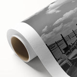 Art deco poster of a gondola on water in muted blue tones, on rolled canvas, ideal for nursery wall art.