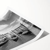 Extra large wall art depicting a serene gondola scene on calm waters, rendered in soft pastel shades on a rolled canvas.