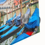 Acrylic print of a large abstract gondola in muted earth tones, suitable as mid-century modernist dining room art.