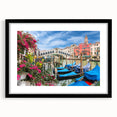 Extra large abstract art print featuring a colorful, textured depiction of a gondola, framed in black.