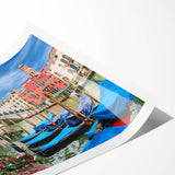 Extra large wall art featuring a line art design of a gondola with floral motifs in black and white.