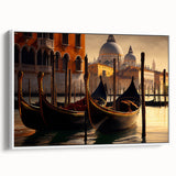 Framed canvas featuring a black and white vintage gondola landscape, ideal for bedroom wall decor.