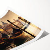Extra large wall art depicting a gondola on calm waters, rendered in soft pastel shades on rolled canvas.