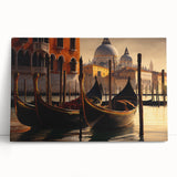 Black and white photo of a gondola on water, printed on large stretched canvas, suitable as kitchen wall art or for bedroom.