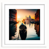 Extra large abstract art print of a gondola on water, featuring textured strokes in muted grays and blues.