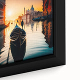Extra large framed canvas featuring a black gondola on colorful, textured water, ideal for living room decor.