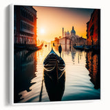 Framed canvas depicting a vintage black and white gondola landscape, ideal for bedroom wall art.