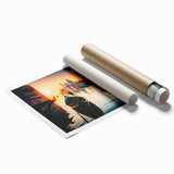 Venetian gondola on calm water, muted blue and grey tones, rolled print, suitable for large bathroom wall decor.