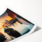 Extra large wall art featuring a line art of flowers over a muted background, rolled print format.