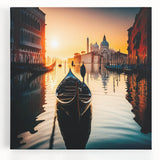 Black and white photograph of a gondola on water, printed on large stretched canvas, suitable for kitchen art.