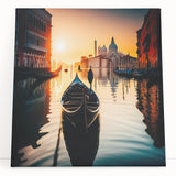 Black and white photo of a gondola on a canal, printed on stretched canvas, suitable as kitchen wall art or for a bedroom.