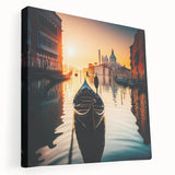 Gondola on calm water acrylic print with muted blue and gray tones, ideal for kitchen wall decor.