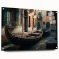 Acrylic print of a gondola on a serene waterway in pastel colors, ideal for bedroom or dining room decor.