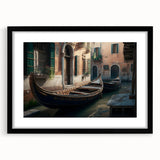 Extra large framed abstract art print of a colorful gondola on textured canvas, ideal for living room decor.