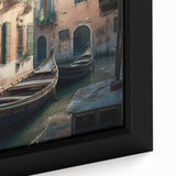 Extra large framed canvas featuring a close-up of a black gondola, accented with colorful, textured brush strokes.