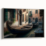 Vintage poster art featuring a colorful gondola on a black background, printed on extra large framed canvas.
