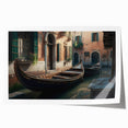 Rolled print of a gondola on a calm canal, in muted earth tones, ideal for art wall dining room.