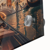 Acrylic print of a large abstract gondola in muted earth tones, ideal for dining room art in a mid-century modernist style.