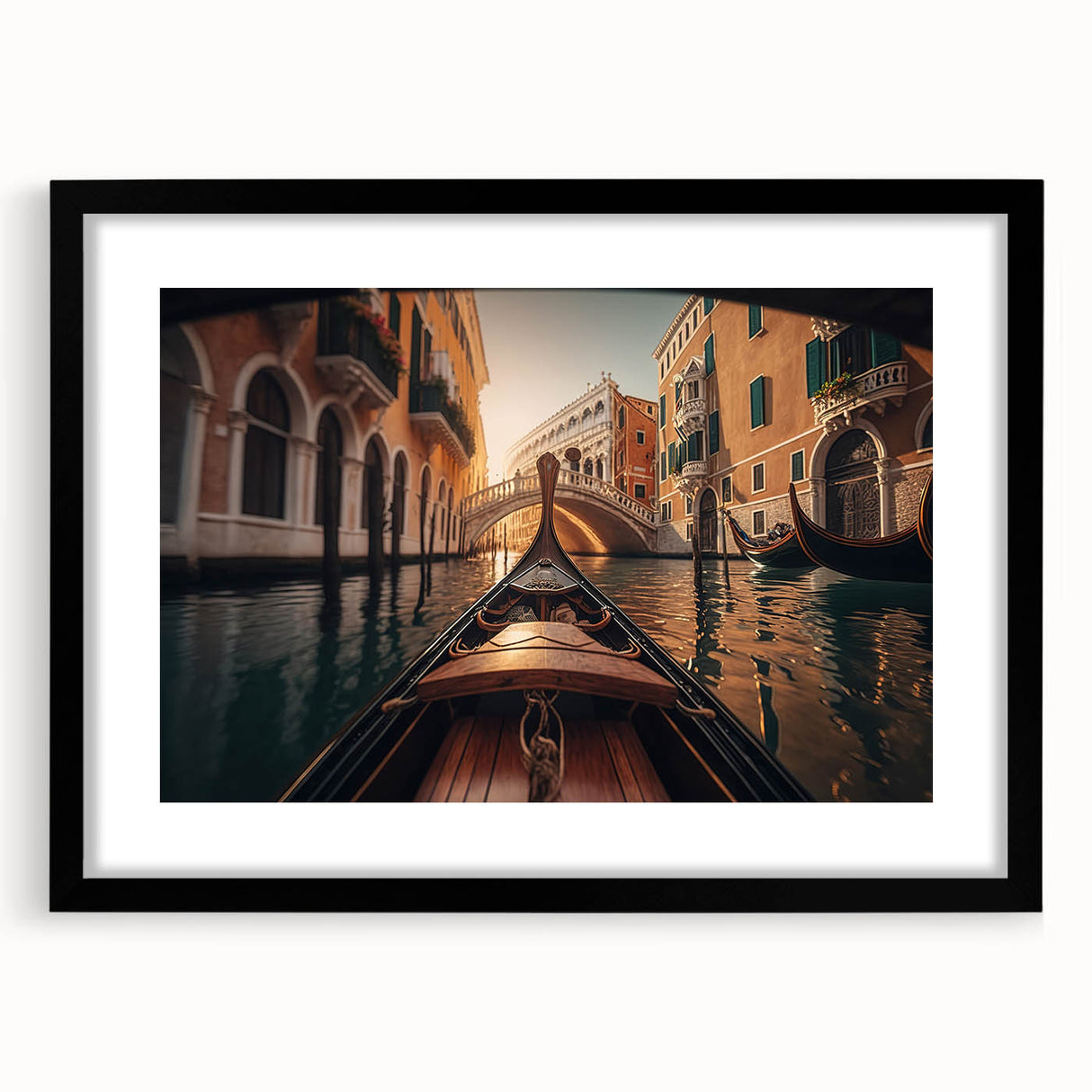 Extra large framed abstract art print featuring a colorful, textured depiction of a gondola, ideal for living room decor.