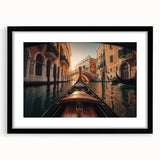 Extra large framed abstract art print featuring a colorful, textured depiction of a gondola, ideal for living room decor.