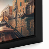 Extra large framed canvas featuring a black gondola on a colorful, textured background, ideal for living room decor.