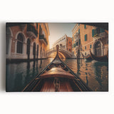 Black and white image of a gondola on a canal, printed on large stretched canvas, suitable for kitchen art.