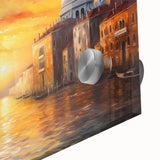 Mid-century modernist style large abstract art print of a gondola on acrylic glass, featuring muted earth tones.