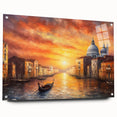 Acrylic print of a gondola on a canal, rendered in muted earth tones, ideal for dining room decor.